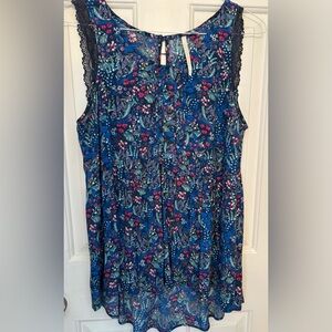 LC Lauren Conrad Blue Floral Blouse